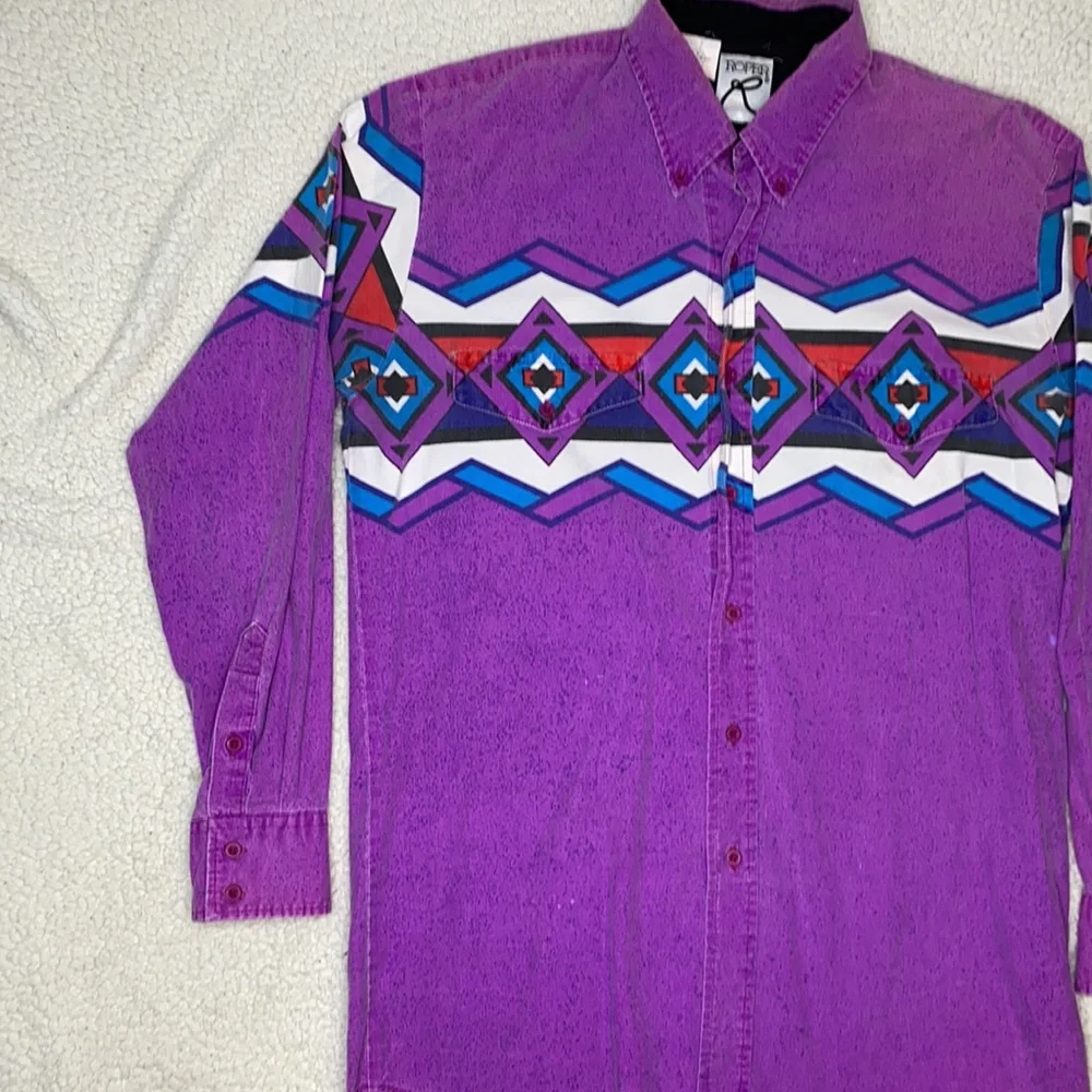Roper Western Long Sleeve Button Down Shirt: Size Large - Picture 6 of 7